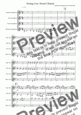 page one of Swing Low, Sweet Chariot for Saxophone Quartet
