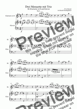 page one of Drei Menuette v. W.A.Mozart f.Klarinette in B und Klavier