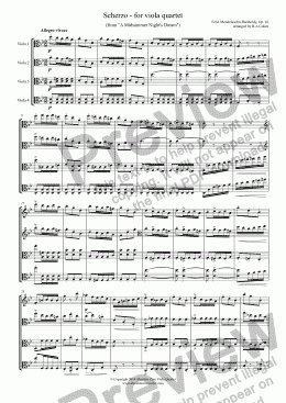 page one of Mendelssohn - SCHERZO - for viola quartet