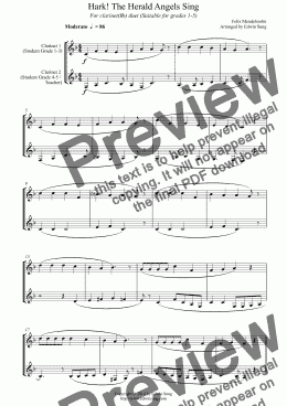 page one of Hark! The Herald Angels Sing (for clarinet(Bb) duet, suitable for grades 1-5)