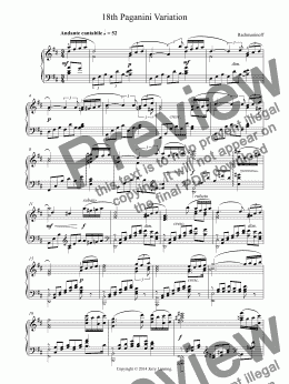 page one of 18th Paganini Variation - Rachmaninoff (piano solo)