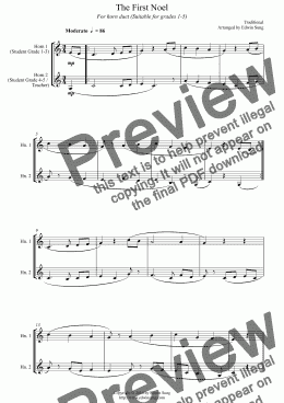 page one of The First Noel (for horn duet, suitable for grades 1-5)