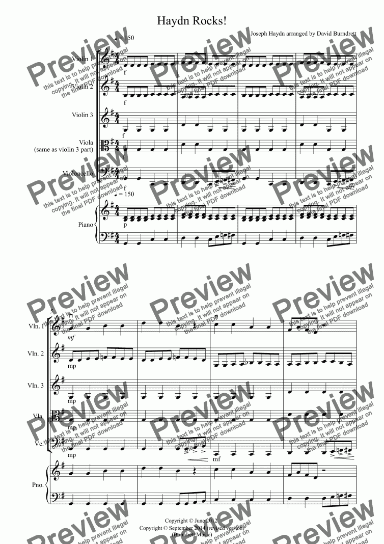 page one of Haydn Rocks! for String Quartet