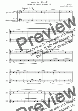 page one of Joy to the World (for flute duet, suitable for grades 1-5)