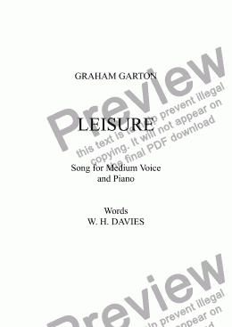 page one of SONG - LEISURE for Medium Voice and Piano Words: W. H. Auden