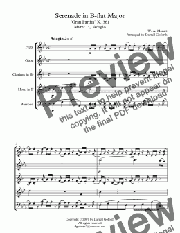 page one of Serenade in B-flat Major "Gran Partita" K. 361 Mvmt. 3,  Adagio