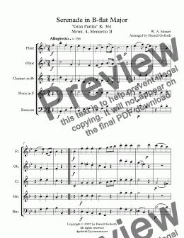 page one of Serenade in B-flat Major "Gran Partita" K. 361 Mvmt. 4, Menuetto II