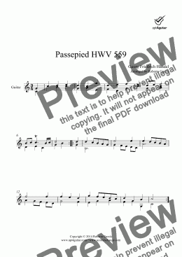 page one of Passepied HWV 559 for solo guitar