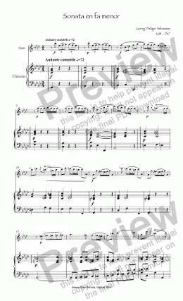 page one of Telemann Sonata in F minor