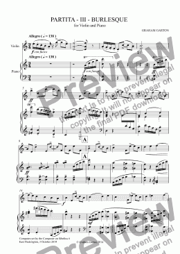 page one of INSTRUMENTAL - PARTITA for VIOLIN and PIANO in Six Movements -  No.3 BURLESQUE