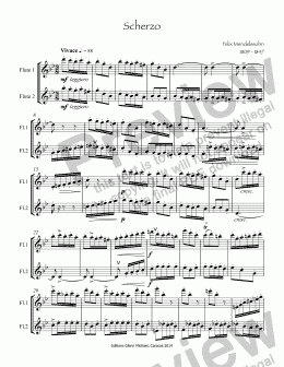 page one of Mendelssohn Scherzo for two flutes