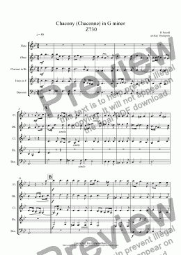 page one of Purcell: Chacony (Chaconne) in G minor  Z730 arr. wind quintet