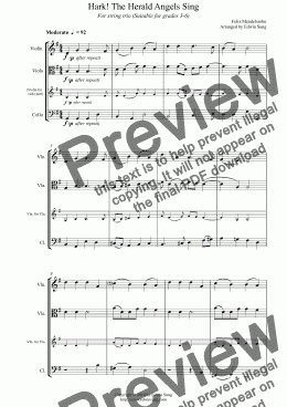 page one of Hark! The Herald Angels Sing (for string trio, suitable for grades 3-6)