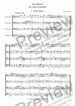 page one of Susato - SIX DANCES -  for cello ensemble