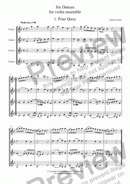 page one of Susato - SIX DANCES - for violin ensemble