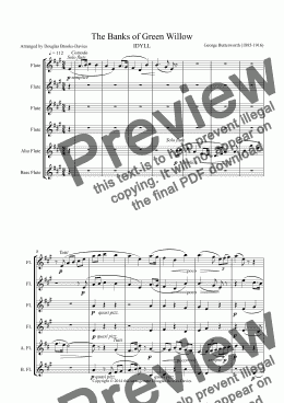 page one of BUTTERWORTH, George: The Banks of Green Willow, arr. for Flute Choir (4fl, afl, bfl)