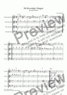 page one of Mr Beveridge’s Maggot arr.recorder quartet