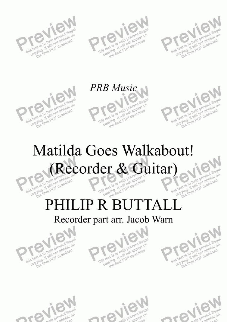 page one of Matilda Goes Walkabout! (Recorder & Guitar)