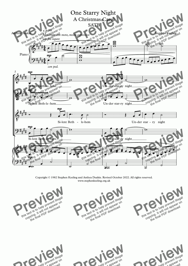 page one of ONE STARRY NIGHT - A Christmas Carol SATB (Revised Version)
