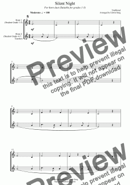 page one of Silent Night (for horn duet, suitable for grades 1-5)