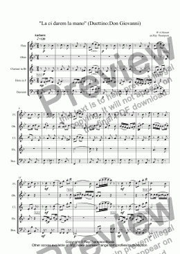 page one of Mozart: Aria:"La ci darem la mano" (Duettino:Don Giovanni) arranged wind quintet (horn/oboe feature)