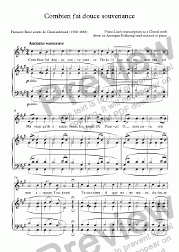 page one of Combien j’ai douce souvenance (F. Liszt / Chateaubriand)