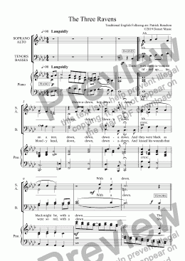 page one of The Three Ravens - English folsong for S.A.T.B. choir.