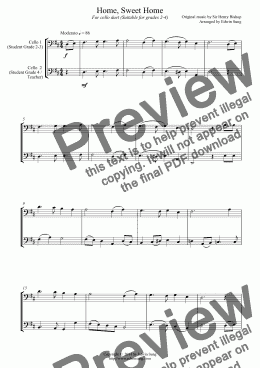 page one of Home, Sweet Home (for cello duet, suitable for grades 2-4)