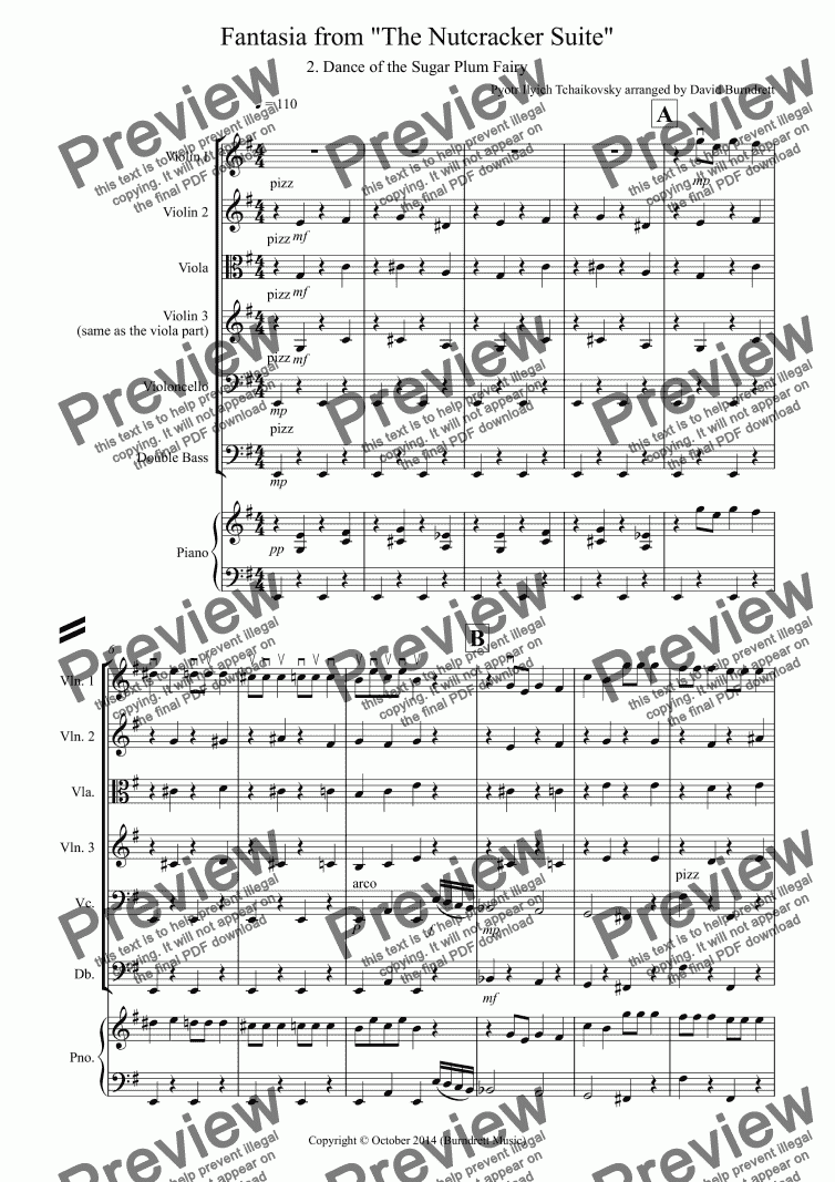 page one of Dance of the Sugar Plum Fairy (Fantasia from Nutcracker) for String Orchestra