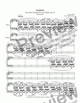 page one of Andante from Piano Concerto No. 4 in G by Joseph Wölfl, "The Calm", 2-piano score