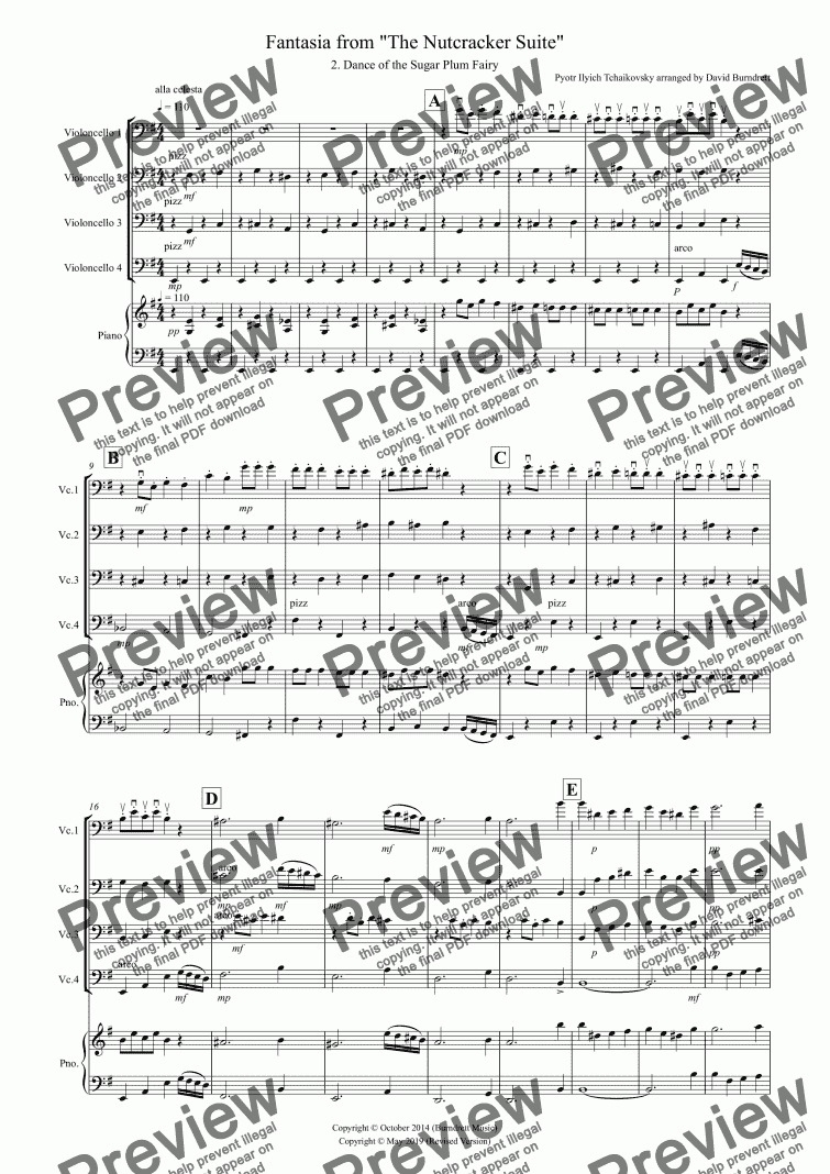 page one of Dance of the Sugar Plum Fairy (Fantasia from Nutcracker) for Cello Quartet