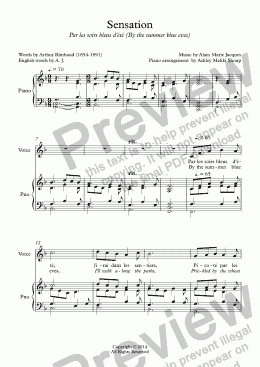 page one of Sensation (Alain Jacques / Rimbaud) bilingual - Voice & piano