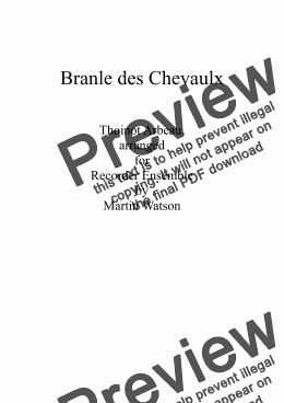 page one of Branle des Chevaulx for Recorder Ensemble