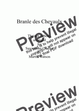 page one of Branle des Chevaulx for Saxophone Quartet