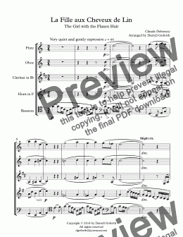 page one of The Girl With the Flaxen Hair for woodwind quintet