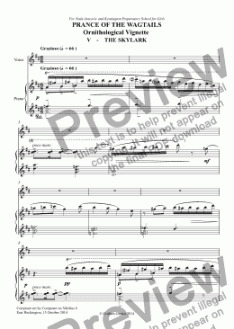 page one of CHORAL BALLET for Children - PRANCE OF THE WAGTAILS  (Nickname ’Birdie Opera’) for Solo and Unison Voices: Ornithological Vignette No.5 THE SKYLARK