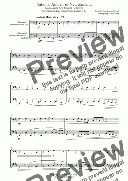 page one of National Anthem of New Zealand (for bassoon duet, suitable for grades 2-5)