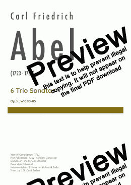 page one of Abel - 6 Trios Sonatas, WK 80-85 ; Op.3