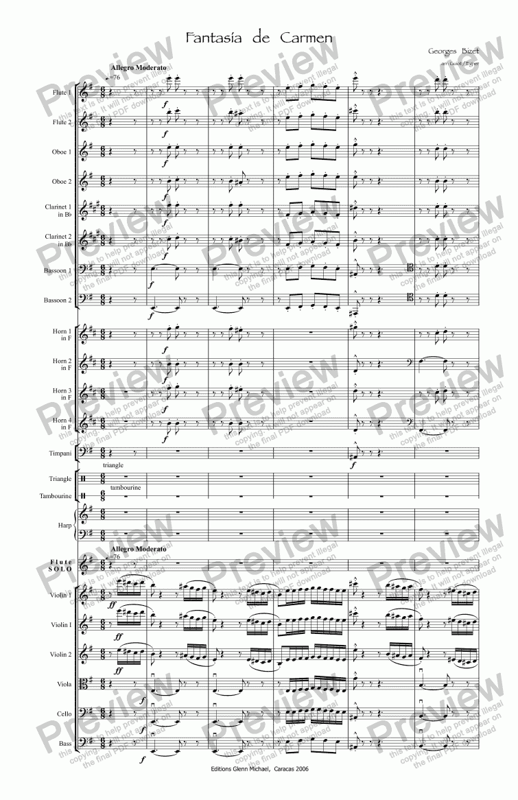 page one of Bizet Carmen Fantasy for flute