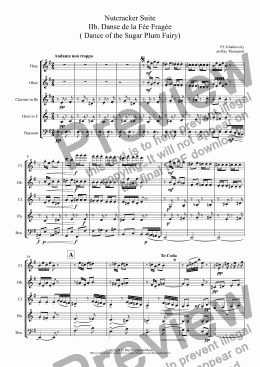 page one of Tchaikovsky:Casse-Noisette: Nutcracker Suite: Movt. IIb. Danse de la Fée Fragée ( Dance of the Sugar Plum Fairy) (abridged version) arr. wind quintet