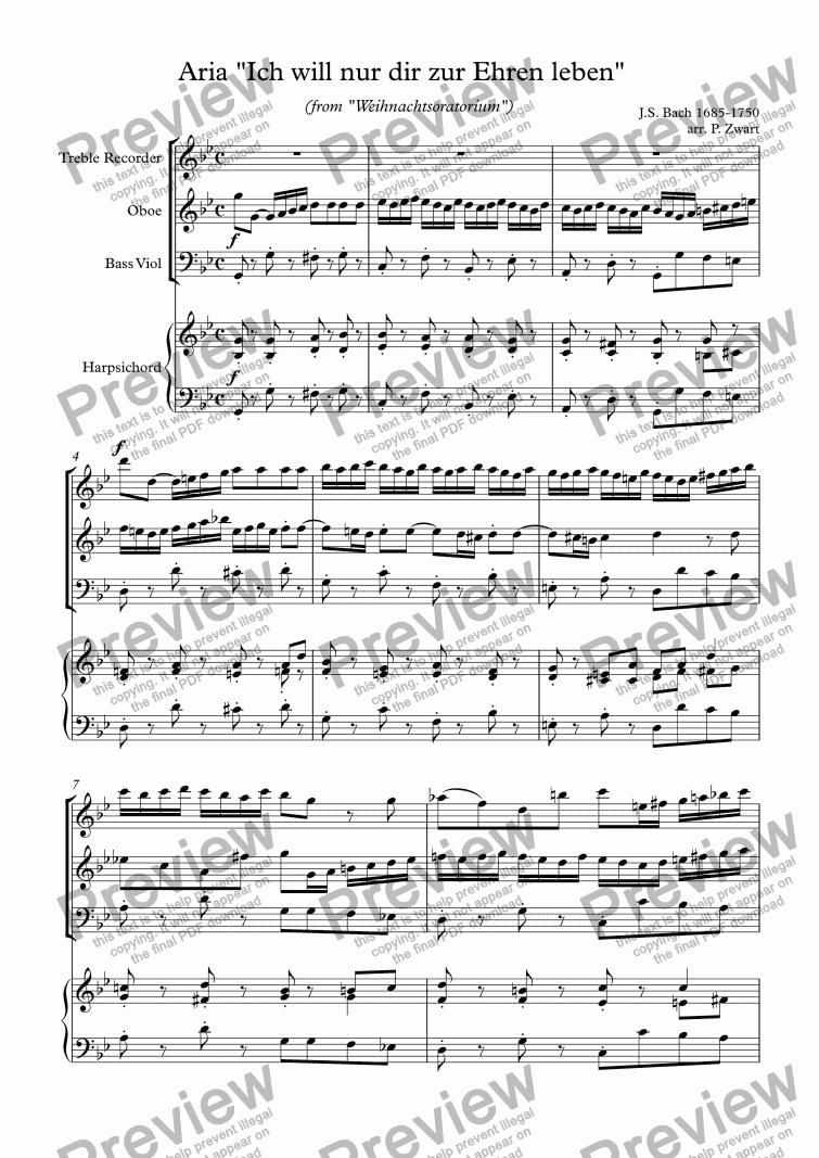 page one of Ich will nur dir zur Ehren leben (Bach)