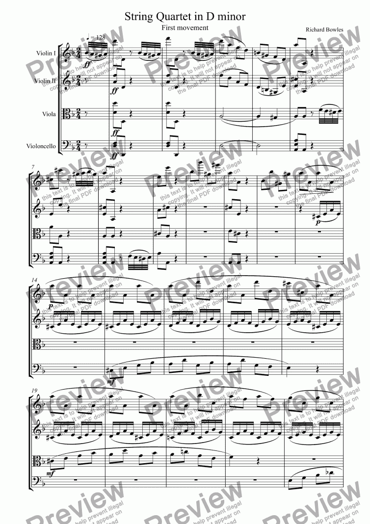 page one of String Quartet in D minor (I)
