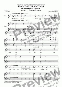 page one of CHORAL BALLET for Children - PRANCE OF THE WAGTAILS  (Nickname ’Birdie Opera’) for Solo and Unison Voices: Ornithological Vignette No.18 THE CUCKOO