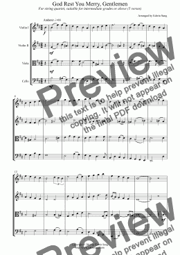 page one of God Rest You Merry, Gentlemen (for string quartet, suitable for intermediate grades or above)