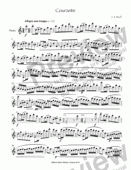 page one of Bach, Courante for flute solo