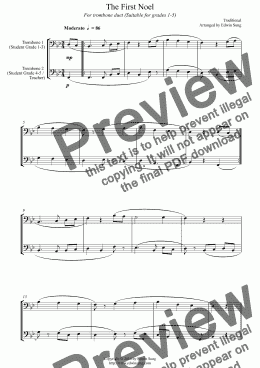 page one of The First Noel (for trombone duet, suitable for grades 1-5)