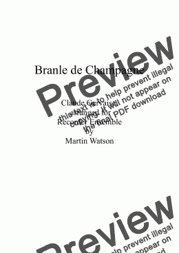 page one of Branle de Champagne for Recorder Ensemble