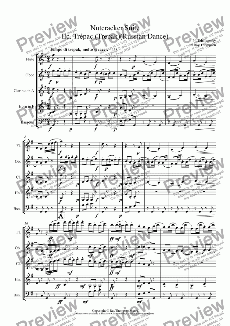 page one of Tchaikovsky: Casse-Noisette: Nutcracker Suite Movt.IIc. Trépac (Trepak)(Russian Dance) arr.wind quintet