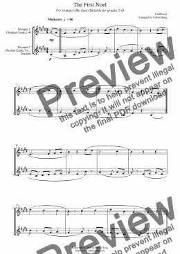 page one of The First Noel (for trumpet (Bb) duet, suitable for grades 2-6)