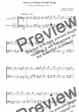 page one of Away in a Manger (Cradle Song) (for cello duet, suitable for grades 1-5)
